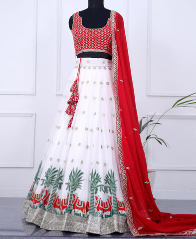 White Color Sequins and Thread Work Lehenga Choli