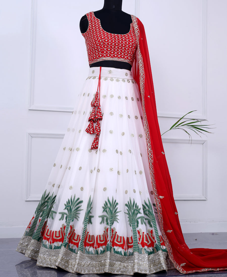 White Color Sequins and Thread Work Lehenga Choli