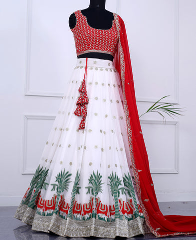 White Color Sequins and Thread Work Lehenga Choli
