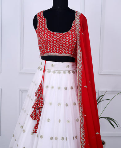 White Color Sequins and Thread Work Lehenga Choli