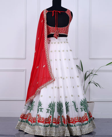 White Color Sequins and Thread Work Lehenga Choli