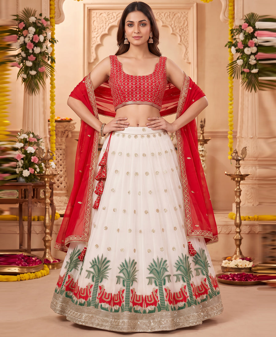 White Color Sequins and Thread Work Lehenga Choli