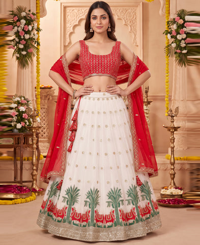 White Color Sequins and Thread Work Lehenga Choli