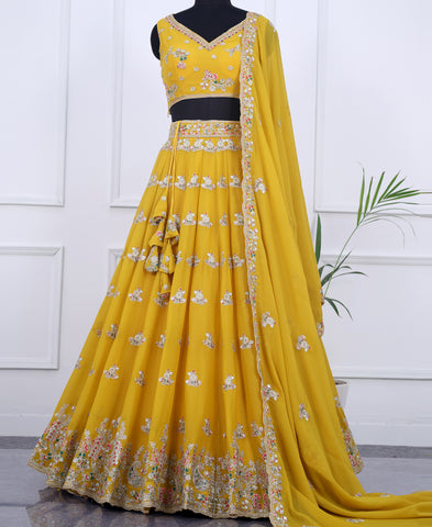 Mustard Yellow Color Sequins Embroidered Lehenga Choli