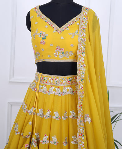 Mustard Yellow Color Sequins Embroidered Lehenga Choli