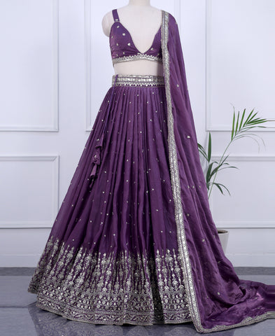 Dusky Purple Sequins Work Semi-stiched Lehenga Choli