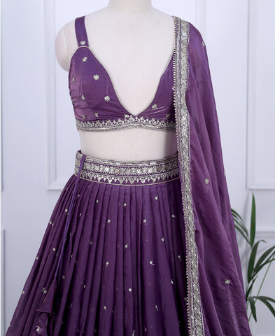 Dusky Purple Sequins Work Semi-stiched Lehenga Choli
