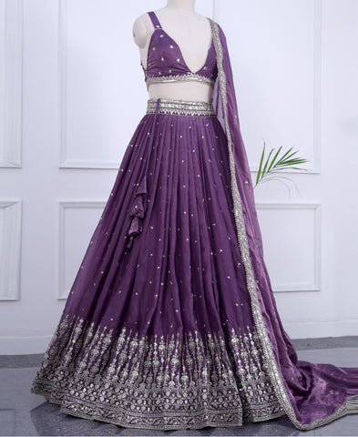 Dusky Purple Sequins Work Semi-stiched Lehenga Choli