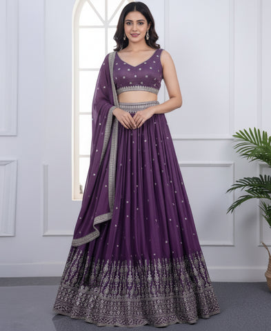 Dusky Purple Sequins Work Semi-stiched Lehenga Choli