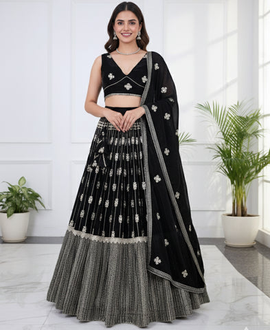 Black Color Sequins Embroidered Lehenga Choli