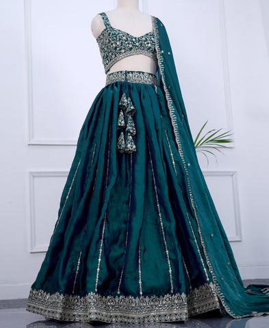 Bottle Green Color Sequins Embroidered Lehenga Choli