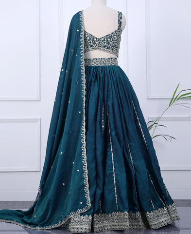 Bottle Green Color Sequins Embroidered Lehenga Choli