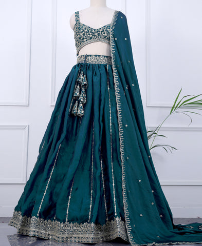 Bottle Green Color Sequins Embroidered Lehenga Choli