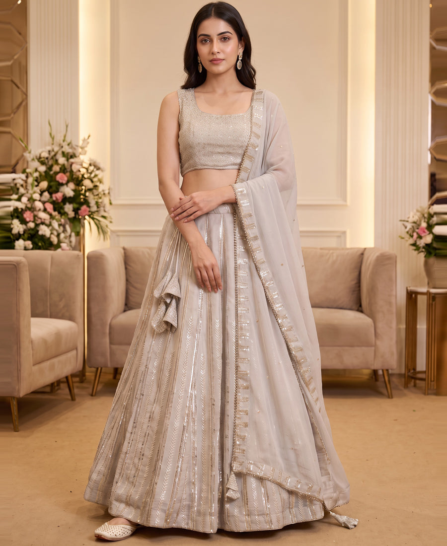 Off White Colour Georgette Sequins Work Lehenga Choli