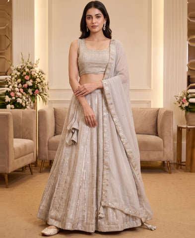 Off White Colour Georgette Sequins Work Lehenga Choli