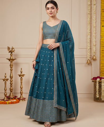 Rama Colour Georgette Sequins Work Lehenga Choli