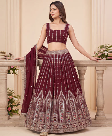 Maroon Colour Georgette Sequins and Multi Thread Work Lehenga Choli
