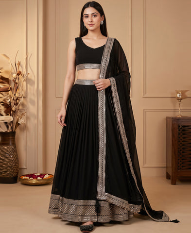 Black Georgette Sequins Work Festive Lehenga Choli