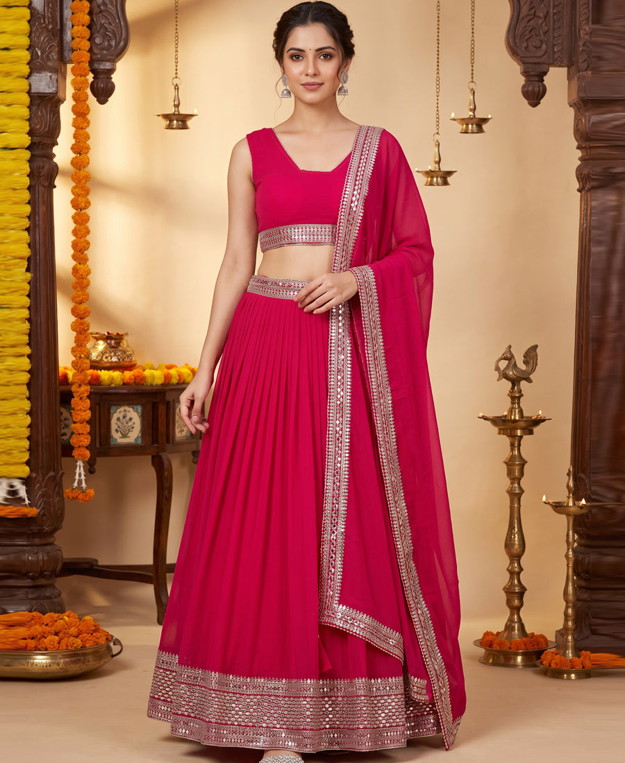 Pink Georgette Sequins Work Festive Lehenga Choli