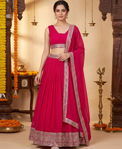 Pink Georgette Sequins Work Festive Lehenga Choli