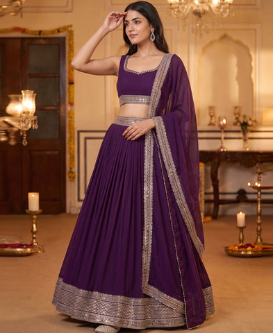 Purple Georgette Sequins Work Festive Lehenga Choli