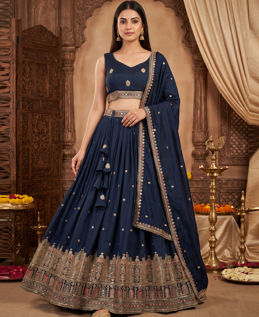 Blue Vichitra Silk Zari & Sequins Work Lehenga Choli