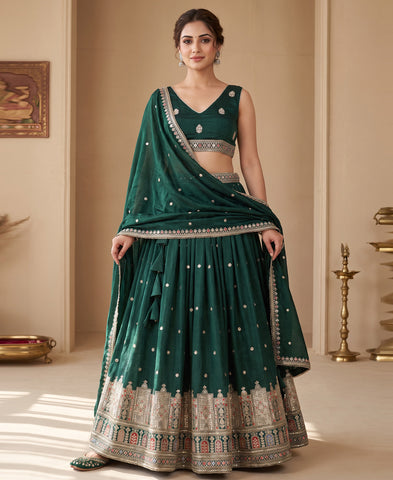 Green Vichitra Silk Zari & Sequins Work Lehenga Choli