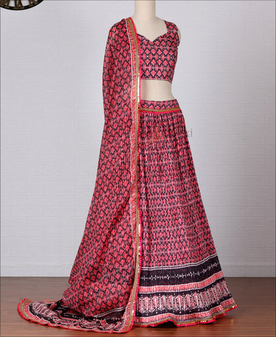 Silk Printed Crushed Multi Colored Lehenga Choli