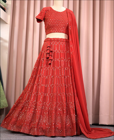 Georgette Sequence Work Designer Dusty Red Lehenga Choli