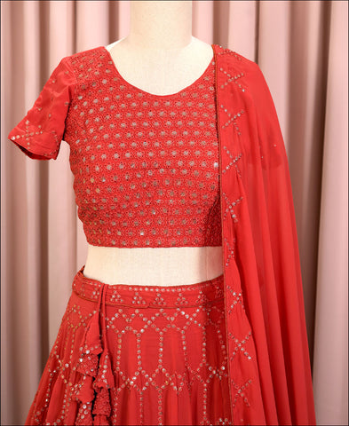 Georgette Sequence Work Designer Dusty Red Lehenga Choli