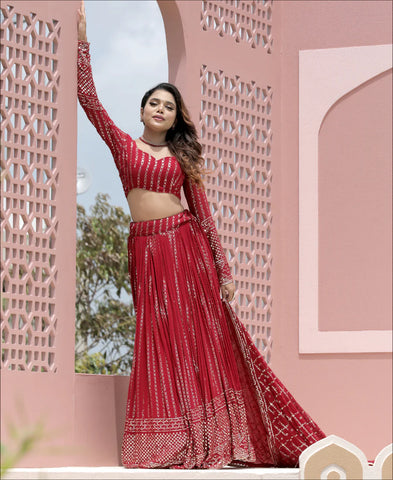 Red Color Georgette Sequence Work Designer Lehenga choli