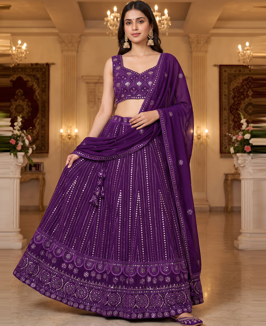 Blue Color Georgette Sequins Work Lehenga Choli
