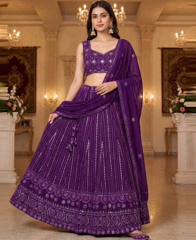 Blue Color Georgette Sequins Work Lehenga Choli