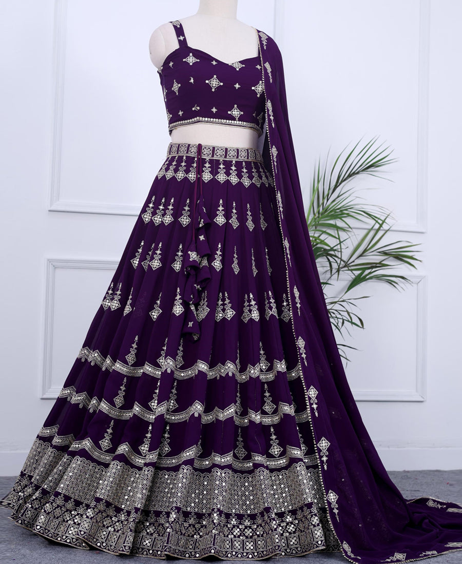 Deep Purple Color Sequins Embriodery Work Lehenga Choli