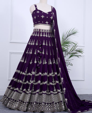 Deep Purple Color Sequins Embriodery Work Lehenga Choli