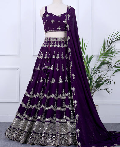 Deep Purple Color Sequins Embriodery Work Lehenga Choli
