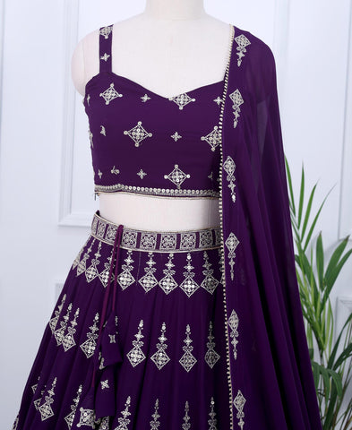 Deep Purple Color Sequins Embriodery Work Lehenga Choli