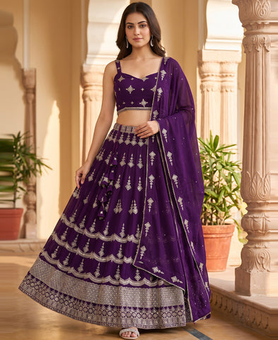 Deep Purple Color Sequins Embriodery Work Lehenga Choli
