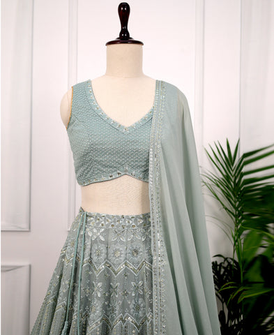 Jungle Mist Color Georgette Sequins Work Lehenga Choli