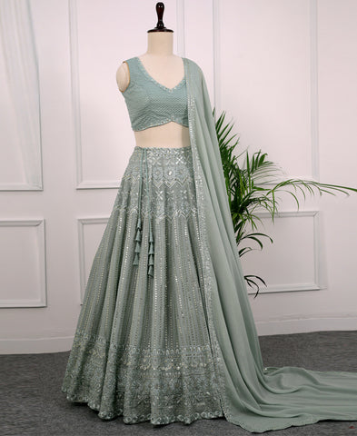 Jungle Mist Color Georgette Sequins Work Lehenga Choli