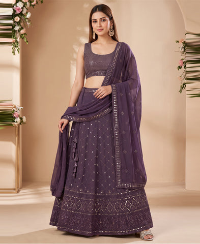 Dusty Purple Georgette Sequins Work Lehenga Choli