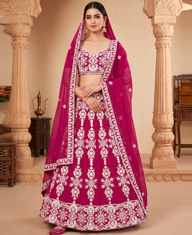 Red Georgette Sequins and Thread Work Lehenga Choli