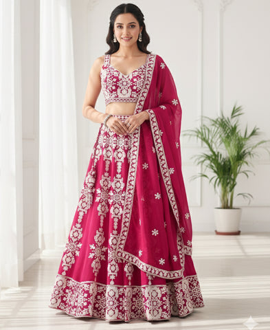 Red Georgette Sequins and Thread Work Lehenga Choli