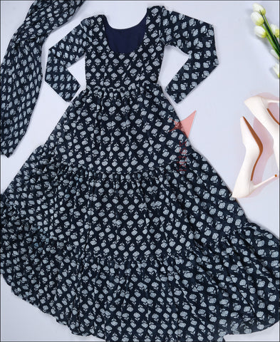 Navy Blue Colored Georgette Anarkali Suit