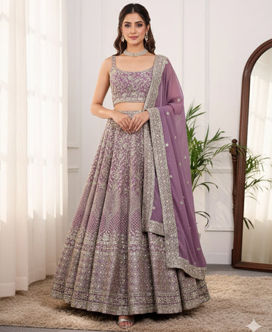 Lavender Georgette Sequins and Zari Work Lehenga Choli