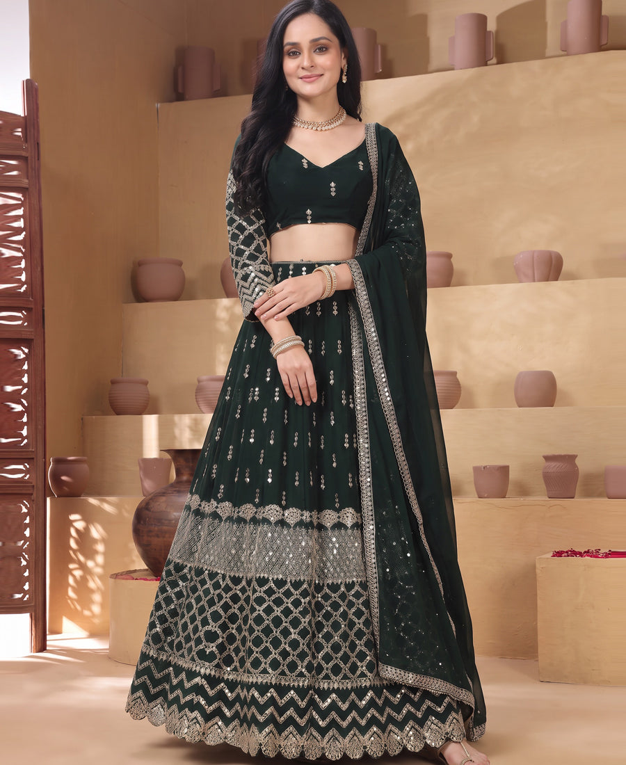 Green Color 9mm Sequins Embroidered Lehenga Choli