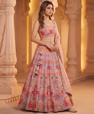 Multi Color Sequins and Thread work Lehenga Choli
