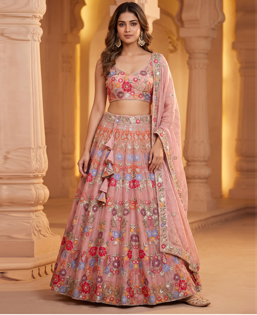 Multi Color Sequins and Thread work Lehenga Choli