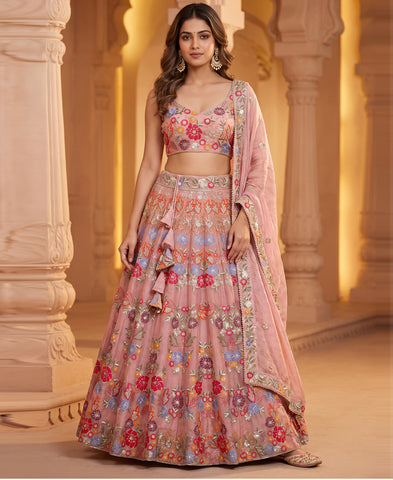 Multi Color Sequins and Thread work Lehenga Choli