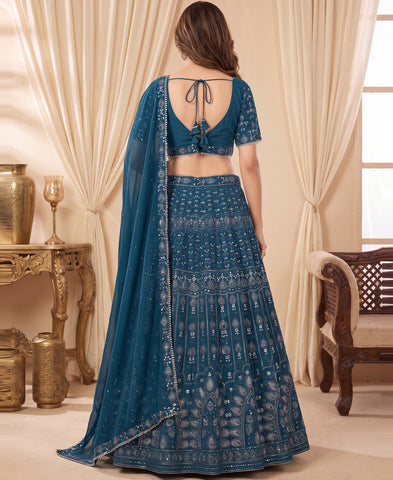 Blue Color Georgette Sequins And Embriodery Work Lehenga Choli
